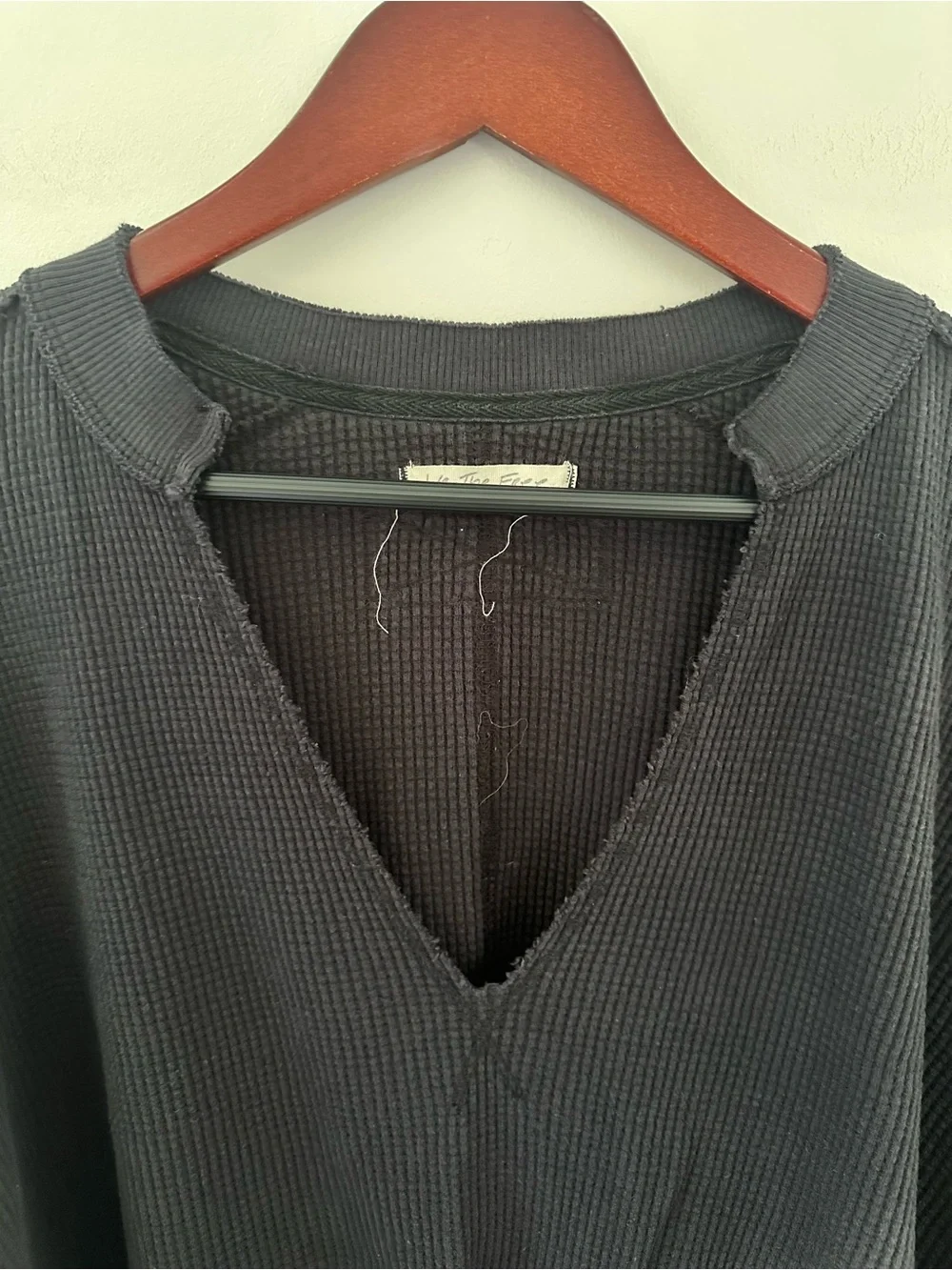 We The Free Relaxed Oversized Black Waffle Knit Thermal Top Sz Small - Picture 4 of 9